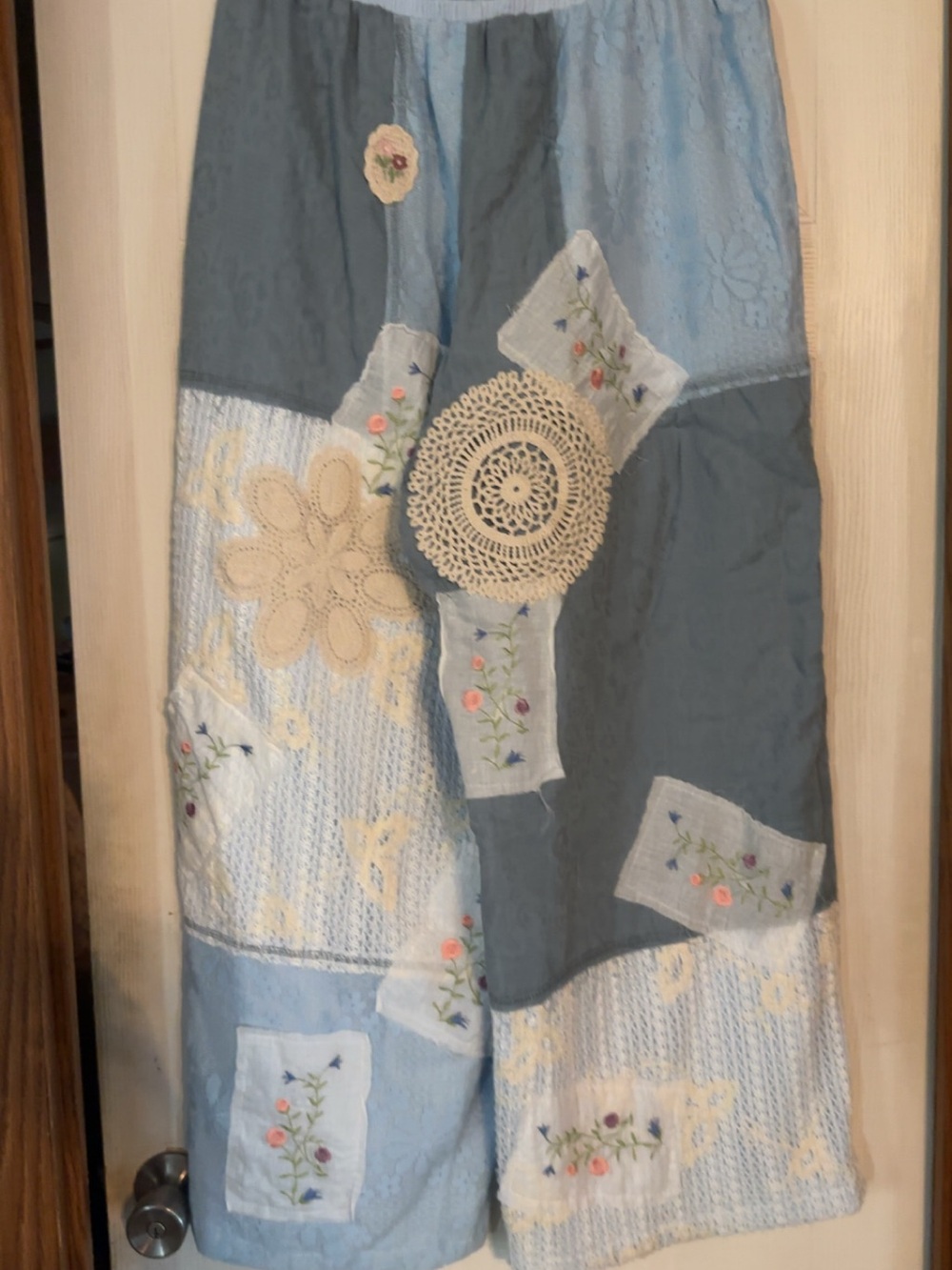 Bohemian Patchwork pants in Light Blue and Gray - Picture 2 of 2